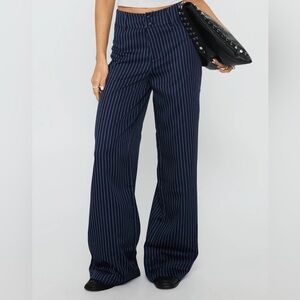 Lorenne Mid Rise Navy Pinstripe Pants - Princess Polly
